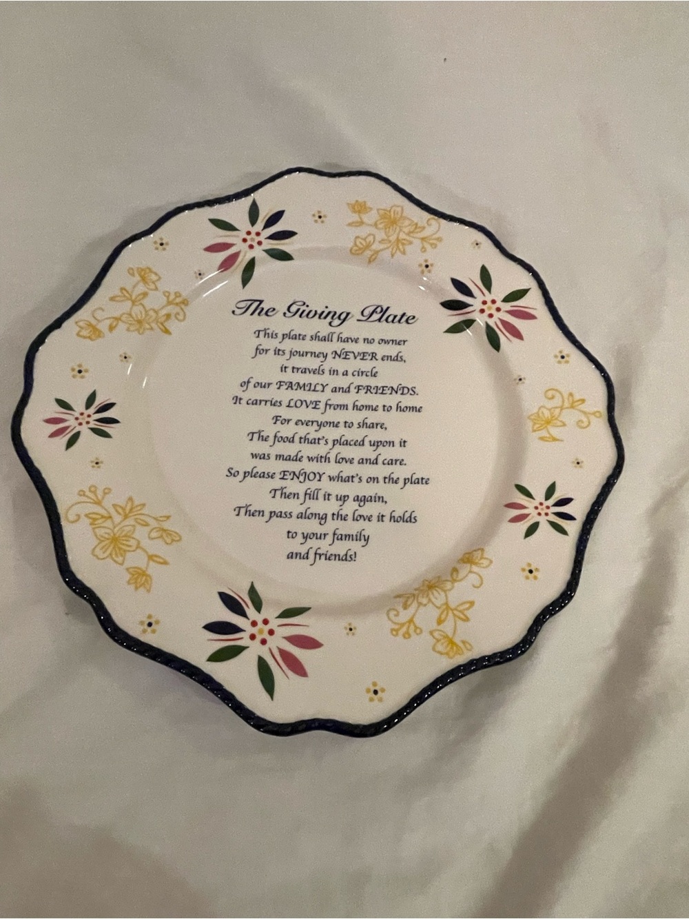 Temptations The Giving Plate - White with Navy, Pink, Green & Yellow Floral